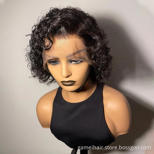 Wholesale Cheap Short Bob Curly Wig Vendors Brazilian 100% Virgin Transparent Full Lace Front Pixie Cut Human Hair Wigs